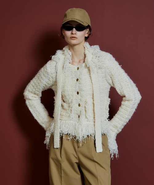 MAISON SPECIAL（メゾンスペシャル）の「【2026Autumn PRE-ORDER】Fringe Tweed Knit Cardigan/フリンジツイードニットカーディガン（カーディガン/ボレロ・レディース・ホワイト/ブルー/マルチ・FREE）」の16枚目の写真