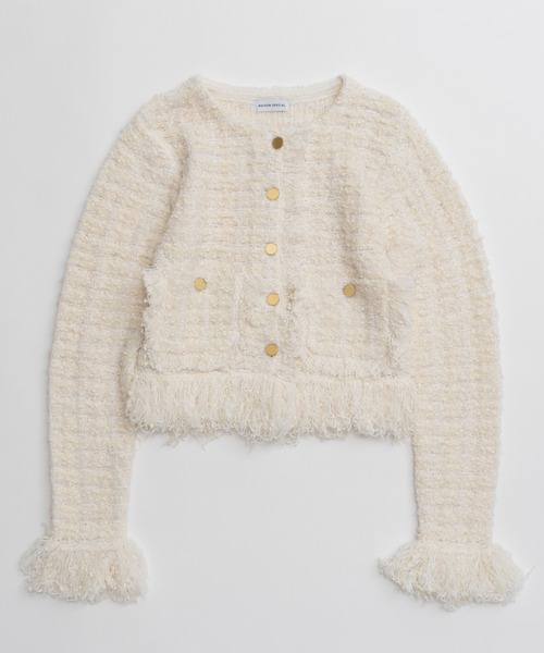 MAISON SPECIAL（メゾンスペシャル）の「【2026Autumn PRE-ORDER】Fringe Tweed Knit Cardigan/フリンジツイードニットカーディガン（カーディガン/ボレロ・レディース・ホワイト/ブルー/マルチ・FREE）」の18枚目の写真
