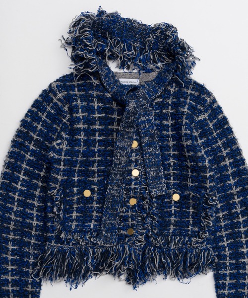 MAISON SPECIAL（メゾンスペシャル）の「【2026Autumn PRE-ORDER】Fringe Tweed Knit Cardigan/フリンジツイードニットカーディガン（カーディガン/ボレロ・レディース・ホワイト/ブルー/マルチ・FREE）」の22枚目の写真