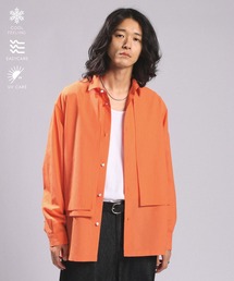 メンズ オレンジ シャツ GUジーユー シアーオーバーサイズ シャツ 長袖