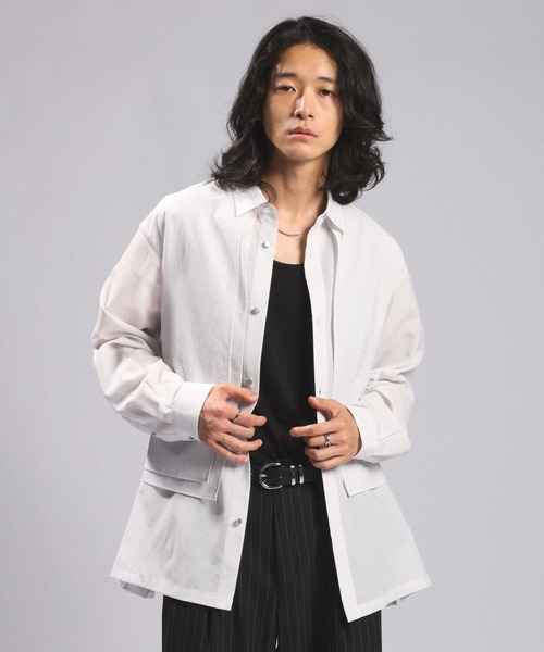 RAGEBLUE(レイジブルー)の「<接触冷感/イージーケア>COOL FEELING SHEER FLAPS LAYERED SHIRT/シアーフラシレイヤードシャツ(シャツ/ブラウス・メンズ・ホワイト/ブラック/カーキ/オレンジ・MEDIUM/LARGE)」の9枚目の写真