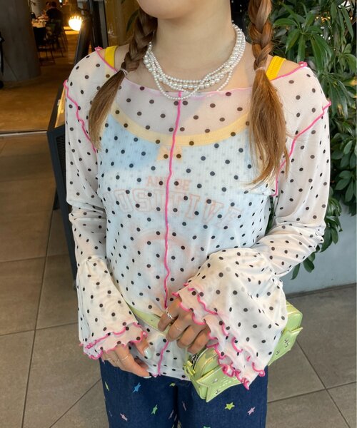 HELLO.SANFRANCISCO（ハローサンフランシスコ）の「【HELLO.SANFRANCISCO】シアードットフリルTEE（Tシャツ/カットソー・レディース・ブルー/オレンジ/ホワイト・ONE SIZE）」の8枚目の写真