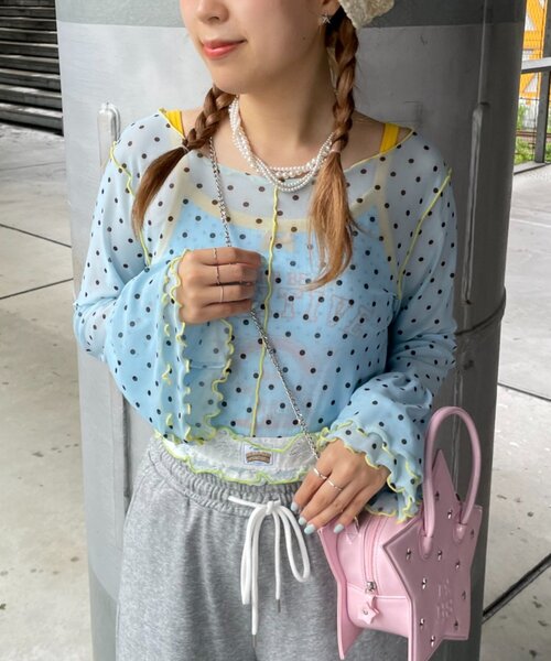 HELLO.SANFRANCISCO（ハローサンフランシスコ）の「【HELLO.SANFRANCISCO】シアードットフリルTEE（Tシャツ/カットソー・レディース・ブルー/オレンジ/ホワイト・ONE SIZE）」の14枚目の写真