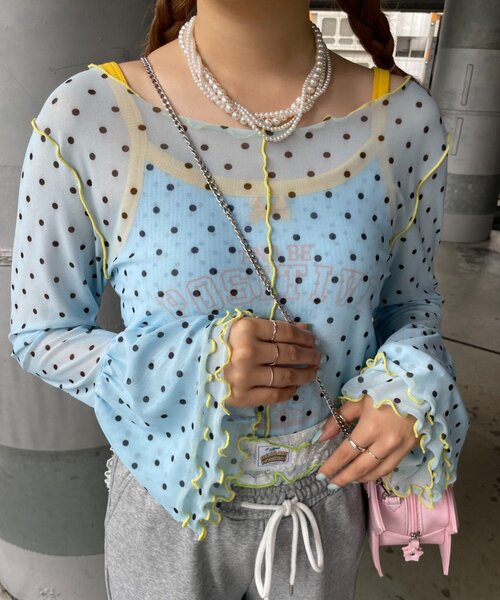 HELLO.SANFRANCISCO（ハローサンフランシスコ）の「【HELLO.SANFRANCISCO】シアードットフリルTEE（Tシャツ/カットソー・レディース・ブルー/オレンジ/ホワイト・ONE SIZE）」の16枚目の写真
