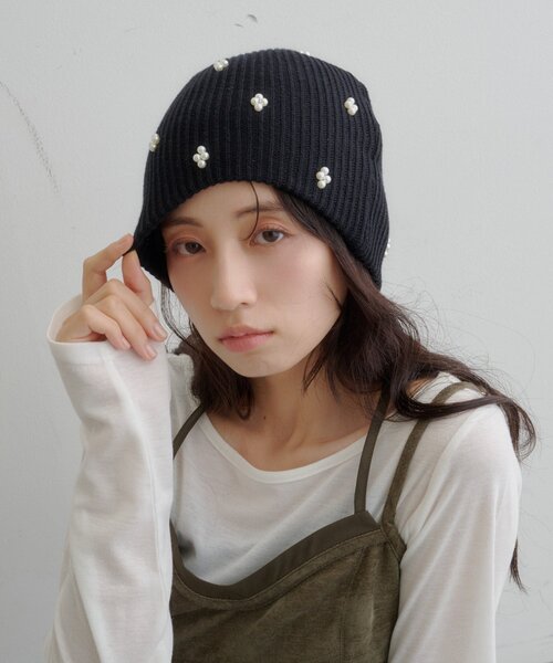 Kastane(カスタネ)の「【WEB先行】パールニットビーニー(ニットキャップ/ビーニー・レディース・アイボリー/ブラック/グレー・FREE)」の3枚目の写真