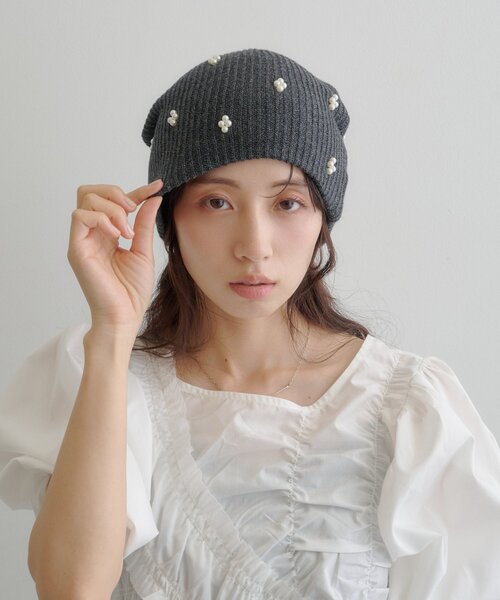Kastane(カスタネ)の「【WEB先行】パールニットビーニー(ニットキャップ/ビーニー・レディース・アイボリー/ブラック/グレー・FREE)」の15枚目の写真