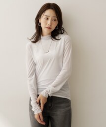 【重ね着レイヤード】シアーベロアハイネックトップス
