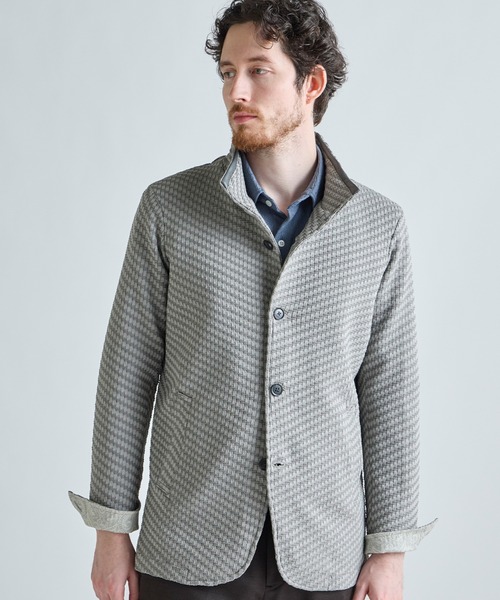 MEN'S BIGI(メンズビギ)の「ブリスターニットジャカード スタンドジャケット(その他アウター・メンズ・ネイビー/グレー系その他/ブラック・03/02/01/04)」の1枚目の写真