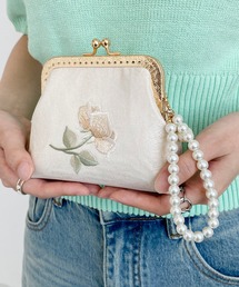 フラワー 刺繍 がま口 マルチポーチ