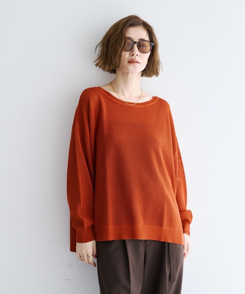 Editt by YECCA VECCA（エディットバイイェッカヴェッカ）の「メッシュルーズニット（ニット/セーター・レディース・ブラウン/テラコッタ/ブラック・FREE）」の3枚目の写真
