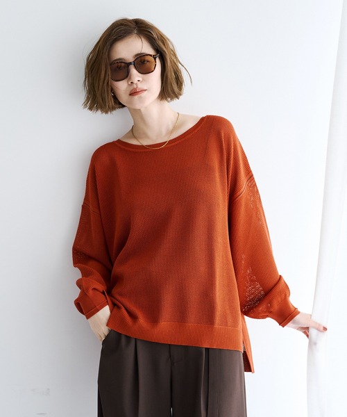 Editt by YECCA VECCA（エディットバイイェッカヴェッカ）の「メッシュルーズニット（ニット/セーター・レディース・ブラウン/テラコッタ/ブラック・FREE）」の19枚目の写真