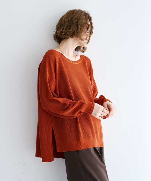 Editt by YECCA VECCA（エディットバイイェッカヴェッカ）の「メッシュルーズニット（ニット/セーター・レディース・ブラウン/テラコッタ/ブラック・FREE）」の20枚目の写真