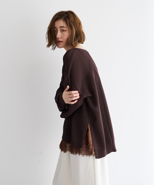 Editt by YECCA VECCA（エディットバイイェッカヴェッカ）の「メッシュルーズニット（ニット/セーター・レディース・ブラウン/テラコッタ/ブラック・FREE）」の6枚目の写真