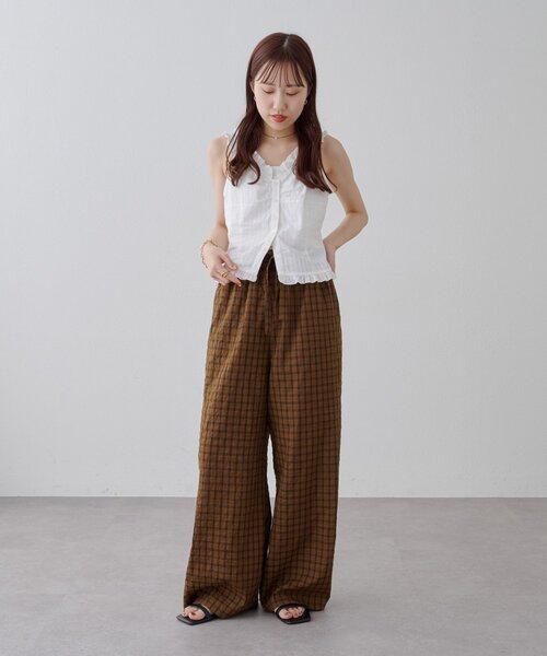 DISCOAT(ディスコート)の「チェック柄イージーパンツ(その他パンツ・レディース・ブラウン/ネイビー・MEDIUM/SMALL/LARGE)」の3枚目の写真