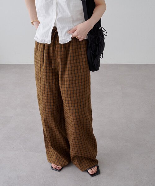 DISCOAT(ディスコート)の「チェック柄イージーパンツ(その他パンツ・レディース・ブラウン/ネイビー・MEDIUM/SMALL/LARGE)」の8枚目の写真