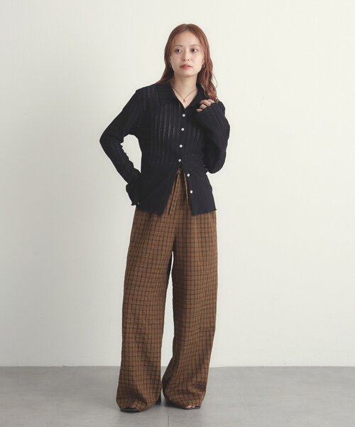 DISCOAT(ディスコート)の「チェック柄イージーパンツ(その他パンツ・レディース・ブラウン/ネイビー・MEDIUM/SMALL/LARGE)」の12枚目の写真