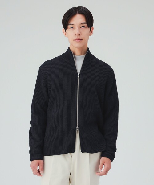 BEAMS HEART（ビームスハート）の「アゼ編み ダブルジップ ドライバーズニット（ニット/セーター・メンズ・ブラック/チャコールグレー・SMALL/MEDIUM/LARGE/X-LARGE）」の5枚目の写真