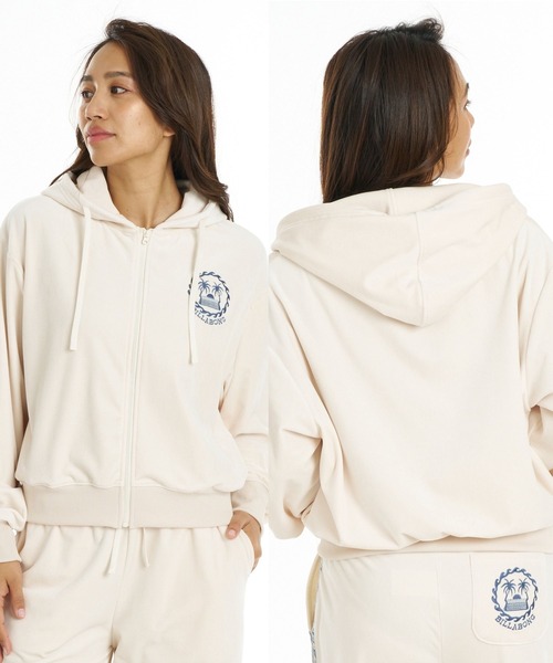BILLABONG(ビラボン)の「BILLABONG ウィメンズ SURF CAMP PALM 73 ZIP HOODIE パーカー 【2026年秋冬モデル】/ビラボンベロアジップアップパーカー(パーカー・レディース・ブルー系その他/エメラルド/アイボリー・MEDIUM/LARGE)」の2枚目の写真