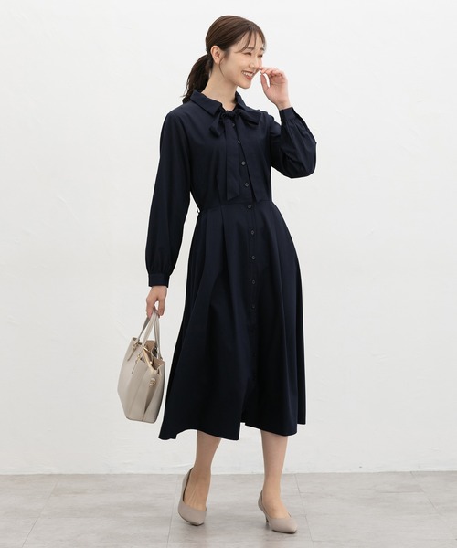 Honeys(ハニーズ)の「リボン付シャツワンピース(ワンピース・レディース・杢グレー/ネイビー/グリーン・3L/L/LL/M/S)」の5枚目の写真