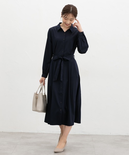 Honeys(ハニーズ)の「リボン付シャツワンピース(ワンピース・レディース・杢グレー/ネイビー/グリーン・3L/L/LL/M/S)」の6枚目の写真