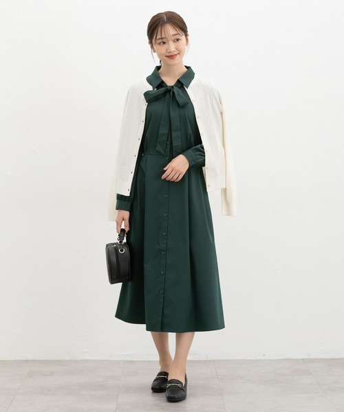 Honeys(ハニーズ)の「リボン付シャツワンピース(ワンピース・レディース・杢グレー/ネイビー/グリーン・3L/L/LL/M/S)」の7枚目の写真