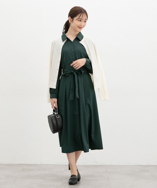 Honeys(ハニーズ)の「リボン付シャツワンピース(ワンピース・レディース・杢グレー/ネイビー/グリーン・3L/L/LL/M/S)」の8枚目の写真