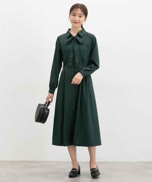 Honeys(ハニーズ)の「リボン付シャツワンピース(ワンピース・レディース・杢グレー/ネイビー/グリーン・3L/L/LL/M/S)」の9枚目の写真