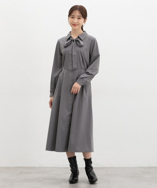 Honeys(ハニーズ)の「リボン付シャツワンピース(ワンピース・レディース・杢グレー/ネイビー/グリーン・3L/L/LL/M/S)」の11枚目の写真