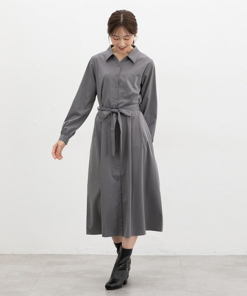 Honeys(ハニーズ)の「リボン付シャツワンピース(ワンピース・レディース・杢グレー/ネイビー/グリーン・3L/L/LL/M/S)」の12枚目の写真