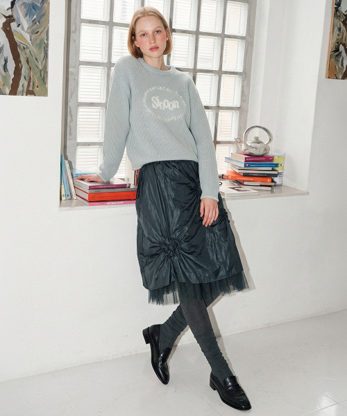 SINOON(シヌーン)の「Flower Shirring Skirt (Dark Navy)(スカート・レディース・ダークネイビー・FREE)」の5枚目の写真