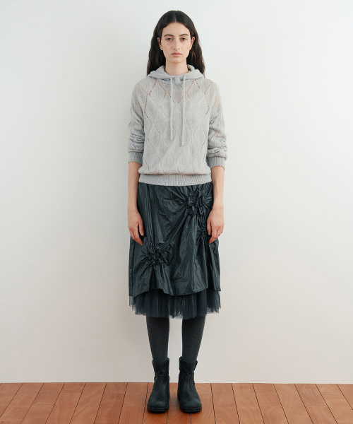 SINOON(シヌーン)の「Flower Shirring Skirt (Dark Navy)(スカート・レディース・ダークネイビー・FREE)」の2枚目の写真