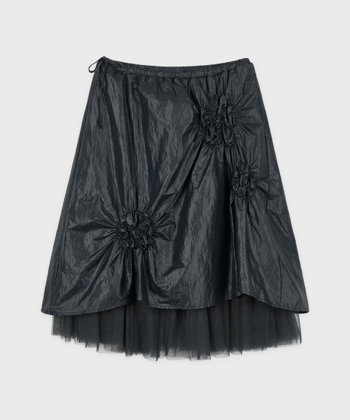 SINOON(シヌーン)の「Flower Shirring Skirt (Dark Navy)(スカート・レディース・ダークネイビー・FREE)」の3枚目の写真