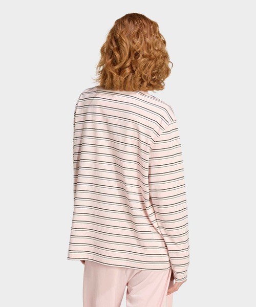 Chick（チック）の「adidas/アディダス STRIPED OVZD LS POLO SHIRT ストライプ トレフォイルロゴ カットソー ポロシャツ マルチボーダー ラガーシャツ 2026年 夏 夏服（ポロシャツ・レディース・ピンク・M）」の3枚目の写真