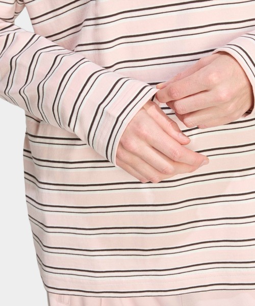 Chick（チック）の「adidas/アディダス STRIPED OVZD LS POLO SHIRT ストライプ トレフォイルロゴ カットソー ポロシャツ マルチボーダー ラガーシャツ 2026年 夏 夏服（ポロシャツ・レディース・ピンク・M）」の6枚目の写真
