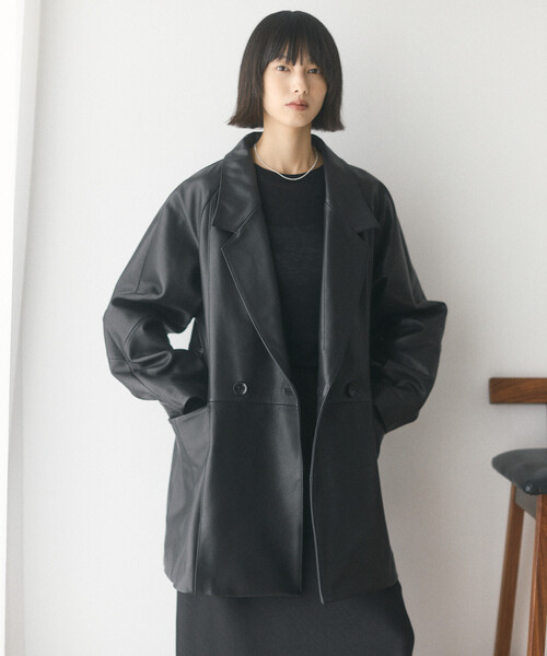 Firsthand(ファーストハンド)の「Firsthand/ファーストハンド カーフレザー テーラード ダブルブレスト ジャケット【限定展開】/ Calf Leather Tailored JKT(テーラードジャケット・レディース・ブラック・FREE)」の13枚目の写真
