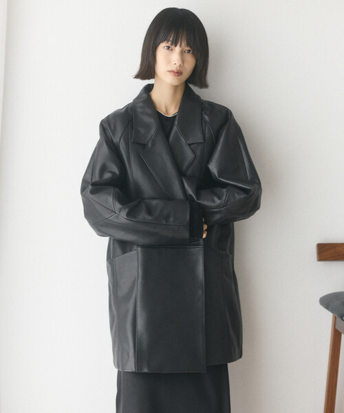 Firsthand(ファーストハンド)の「Firsthand/ファーストハンド カーフレザー テーラード ダブルブレスト ジャケット【限定展開】/ Calf Leather Tailored JKT(テーラードジャケット・レディース・ブラック・FREE)」の20枚目の写真