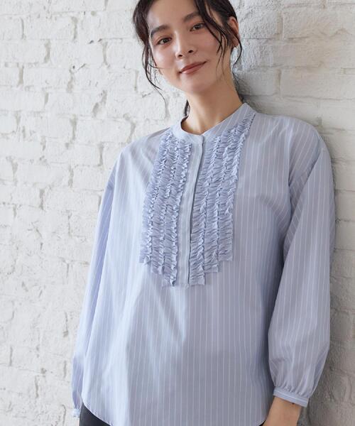 Dessin(デッサン)の「【洗える/7色展開/XS-L】フロントフリルブラウス(シャツ/ブラウス・レディース・ライトブルー/ブラック系その他3/ライトイエロー系/ブルー系7/ピンク/ホワイト系3/ブラウン系その他・01/03/00/02)」の6枚目の写真