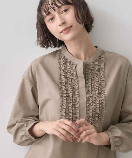 Dessin(デッサン)の「【洗える/7色展開/XS-L】フロントフリルブラウス(シャツ/ブラウス・レディース・ライトブルー/ブラック系その他3/ライトイエロー系/ブルー系7/ピンク/ホワイト系3/ブラウン系その他・01/03/00/02)」の4枚目の写真