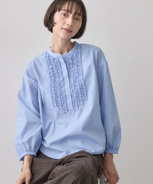 Dessin(デッサン)の「【洗える/7色展開/XS-L】フロントフリルブラウス(シャツ/ブラウス・レディース・ライトブルー/ブラック系その他3/ライトイエロー系/ブルー系7/ピンク/ホワイト系3/ブラウン系その他・01/03/00/02)」の5枚目の写真
