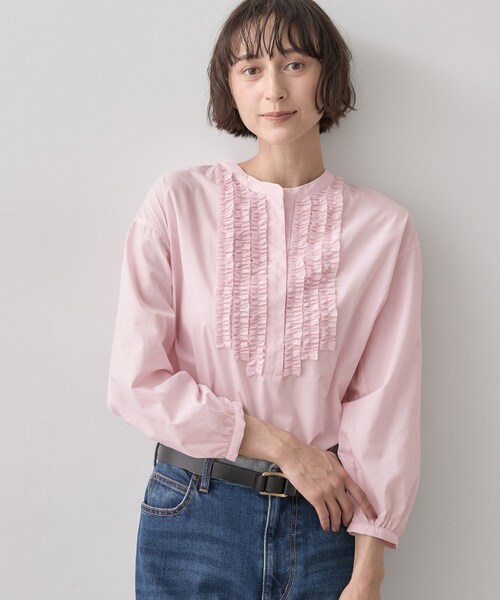 Dessin(デッサン)の「【洗える/7色展開/XS-L】フロントフリルブラウス(シャツ/ブラウス・レディース・ライトブルー/ブラック系その他3/ライトイエロー系/ブルー系7/ピンク/ホワイト系3/ブラウン系その他・01/03/00/02)」の14枚目の写真