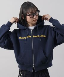 【FFEIN（フェイン）】センター3D刺繍立体フードショート丈ZIPパーカー / レディース パーカー 裏起毛 ヘビーウエイト フーディ ダブルジップ 【短丈】