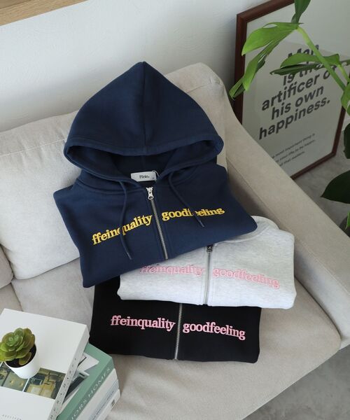 FFEIN(フェイン)の「【FFEIN(フェイン)】センター3D刺繍立体フードショート丈ZIPパーカー / レディース パーカー 裏起毛 ヘビーウエイト フーディ ダブルジップ 【短丈】(パーカー・レディース・ネイビー/ブラック/ホワイト/アッシュグレー・FREE)」の17枚目の写真