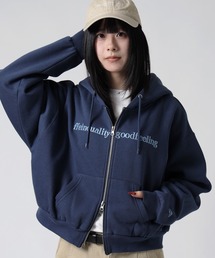 FFEIN（フェイン）の「【FFEIN(フェイン)】センター3D刺繍立体フードショート丈ZIPパーカー   レディース パーカー 裏起毛 ヘビーウエイト フーディ ダブルジップ 【短丈】（パーカー）」