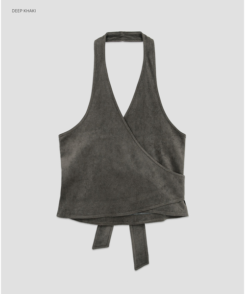ATELIER NAIN(アトリエナイン)の「(VT-0287)HAVN SET-UP HALTER NECK VELVET WRAP VEST(ベスト・レディース・カーキ・FREE)」の1枚目の写真