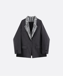 U:UME（ユーム）の「Contrast Lace Plaid Dot Loose Jacket（テーラードジャケット）」
