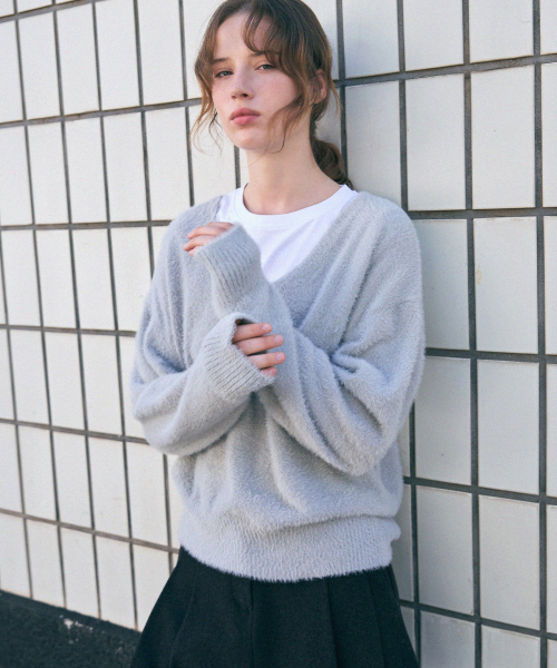DRAWFIT WOMEN（ドローフィットウーマン）の「ファジーヘアリー vneck プルオーバー ニット [NAVY]（ニット/セーター・レディース・その他・SMALL/MEDIUM）」の4枚目の写真