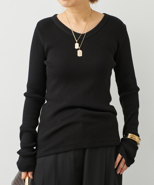 Deuxieme Classe(ドゥーズィエムクラス)の「Co/Ca Rib Vネック Tシャツ(Tシャツ/カットソー・レディース・ネイビー/ブラウン/ブラック・FREE)」の6枚目の写真
