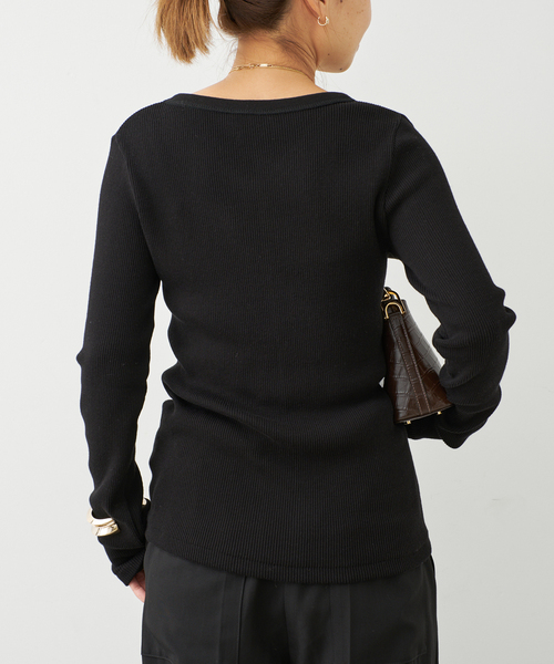 Deuxieme Classe(ドゥーズィエムクラス)の「Co/Ca Rib Vネック Tシャツ(Tシャツ/カットソー・レディース・ネイビー/ブラウン/ブラック・FREE)」の8枚目の写真