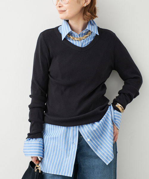 Deuxieme Classe(ドゥーズィエムクラス)の「Co/Ca Rib Vネック Tシャツ(Tシャツ/カットソー・レディース・ネイビー/ブラウン/ブラック・FREE)」の15枚目の写真