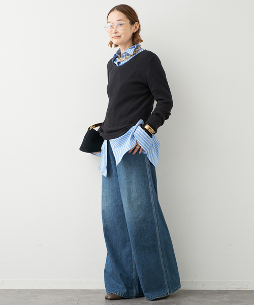 Deuxieme Classe(ドゥーズィエムクラス)の「Co/Ca Rib Vネック Tシャツ(Tシャツ/カットソー・レディース・ネイビー/ブラウン/ブラック・FREE)」の20枚目の写真